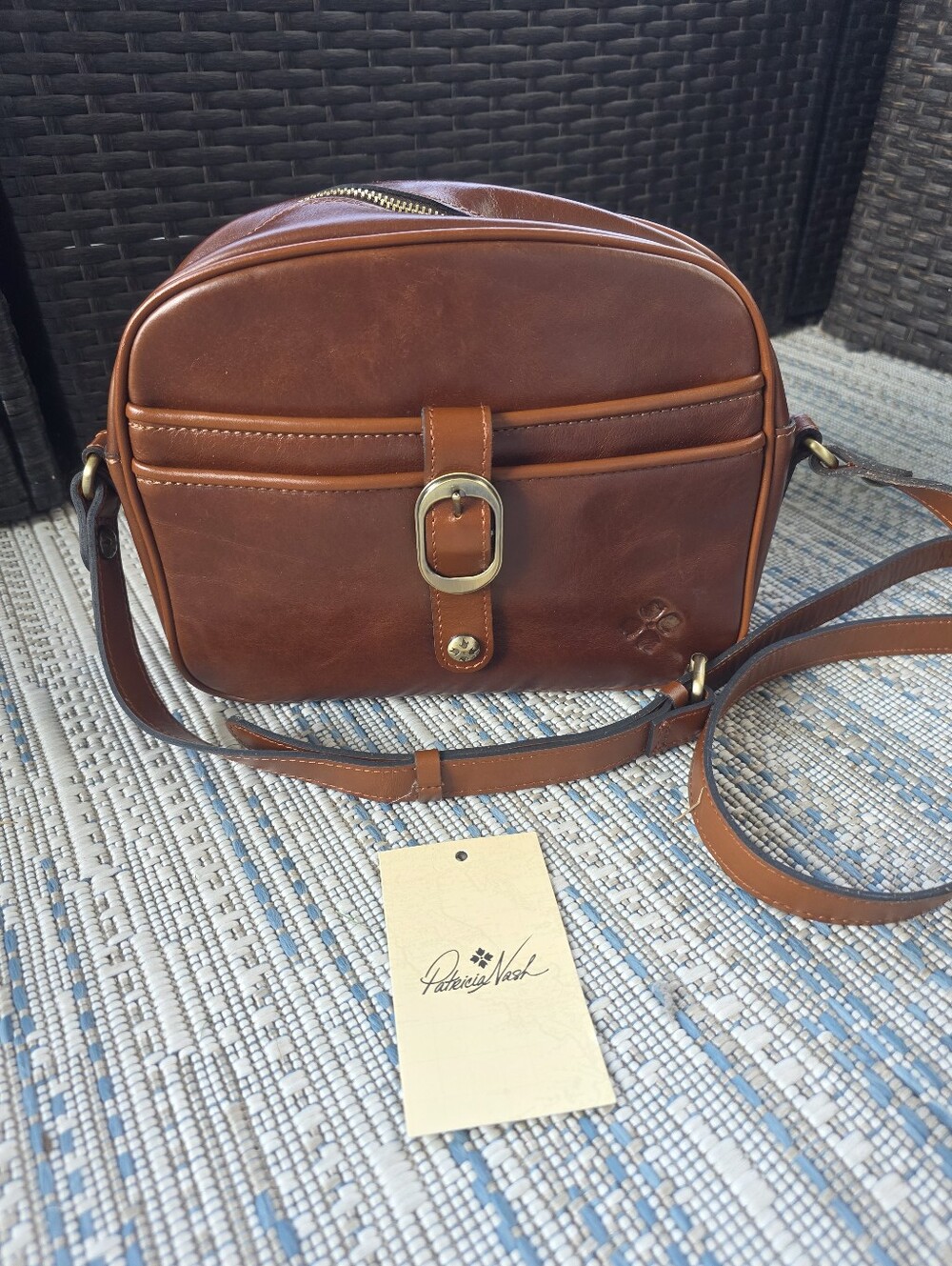 Patricia Nash Melissia Leather Crossbody Bag Purse Cognac Tan / Brown